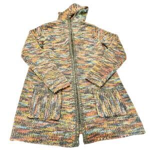 Sioni Woven Hooded Knit Colorful Sweater Top Open Cardigan Size M